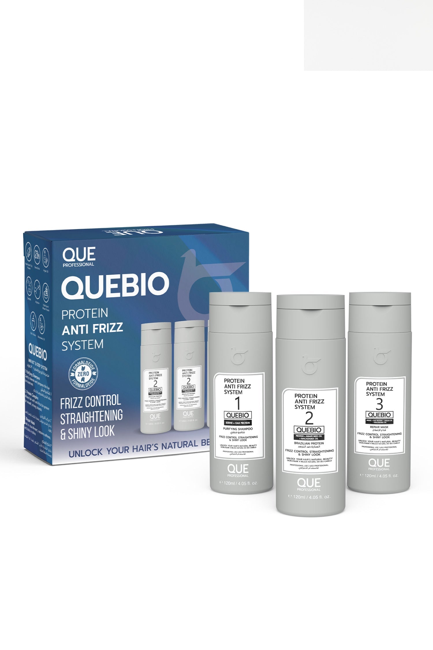 QUEBIO PROTEIN ANTI FRIZZ SYSTEM MINI KIT 120ML
